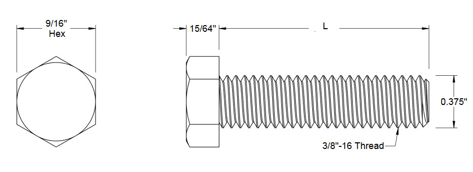 PEEK Hex Head Cap Screw 3/8-16 x 3/4