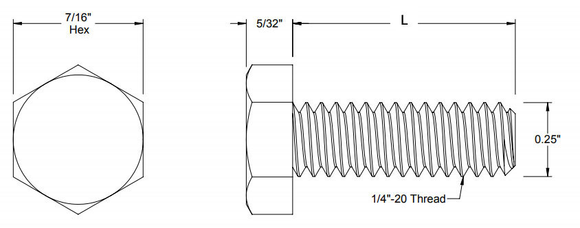 PEEK Hex Head Cap Screw 1/4-20 x 3/4