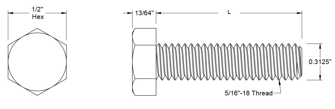 PEEK Hex Head Cap Screw 5/16-18 x 1