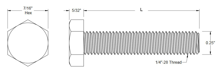 PEEK Hex Head Cap Screw 1/4-28 x 3/4