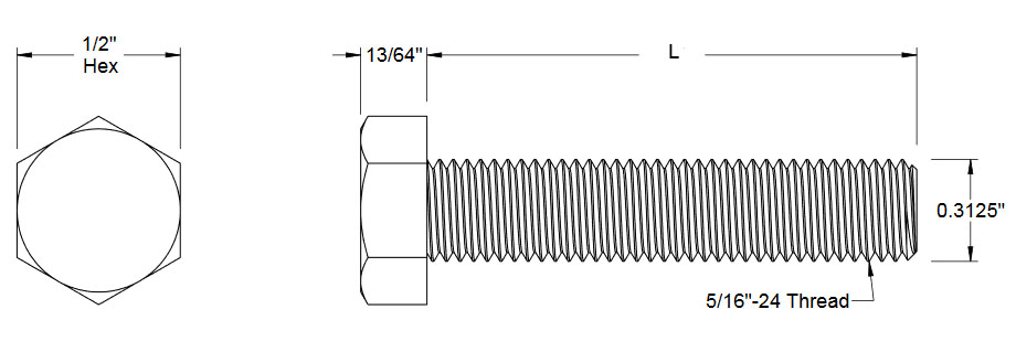 PEEK Hex Head Cap Screw 5/16-24 x 1